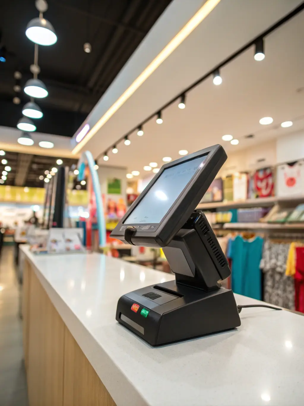 A point-of-sale (POS) system displaying promotional offers and discounts, integrated with the in-store marketing software.